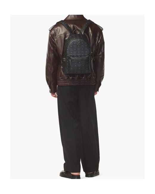 MCM Black All-Over Logo-Printed Zipped Backpack