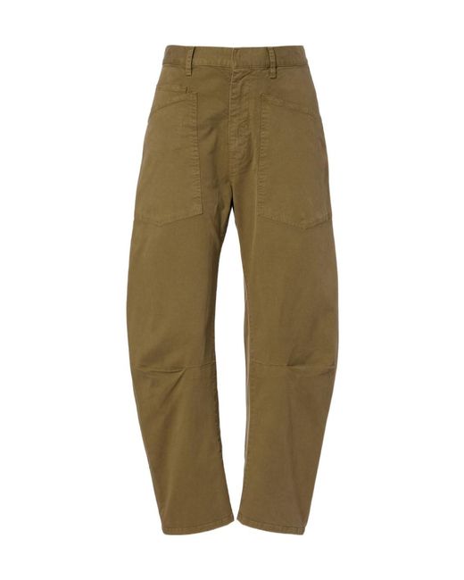 Nili Lotan Green Shon Cotton Twill Barrel-Leg Pants