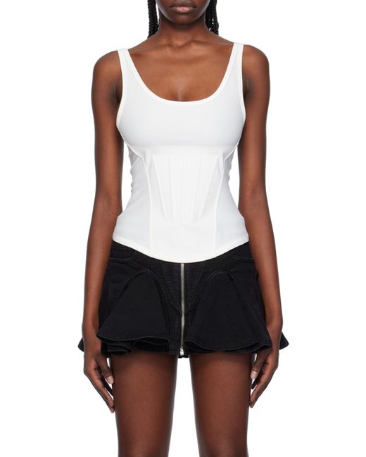 Mugler White Logo-Embossed Corset Tank Top