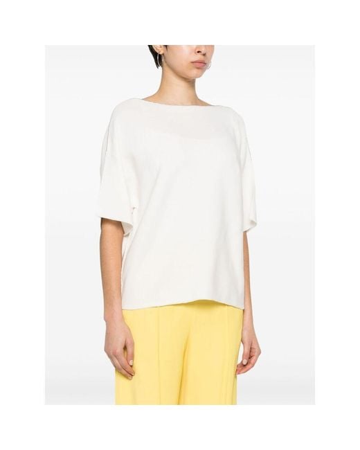 Fabiana Filippi White Beaded-Trim Wide-Neck Knitted Blouse
