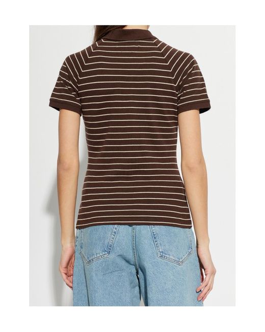 Samsøe & Samsøe Brown Samia Striped Buttoned Polo Top
