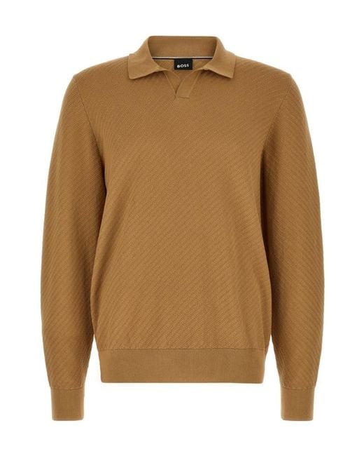Boss Brown H-Lomarino Textured Polo Shirt for men