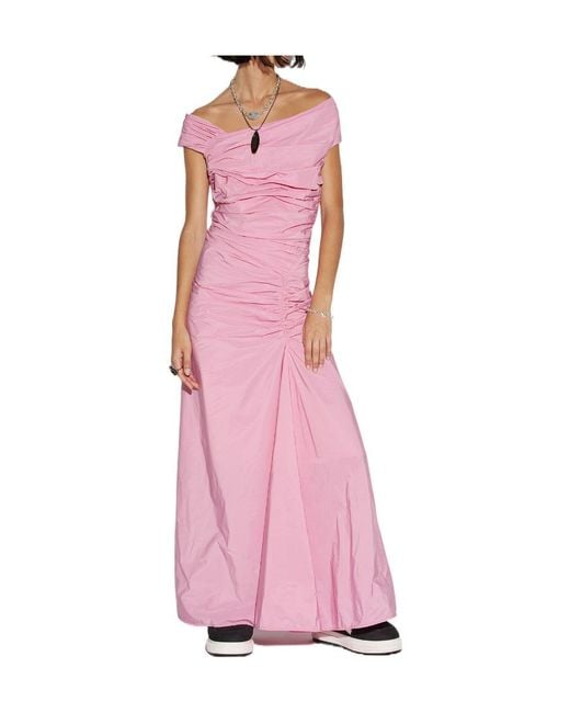 DSquared² Pink Ruched Off-Shoulder Maxi Dress