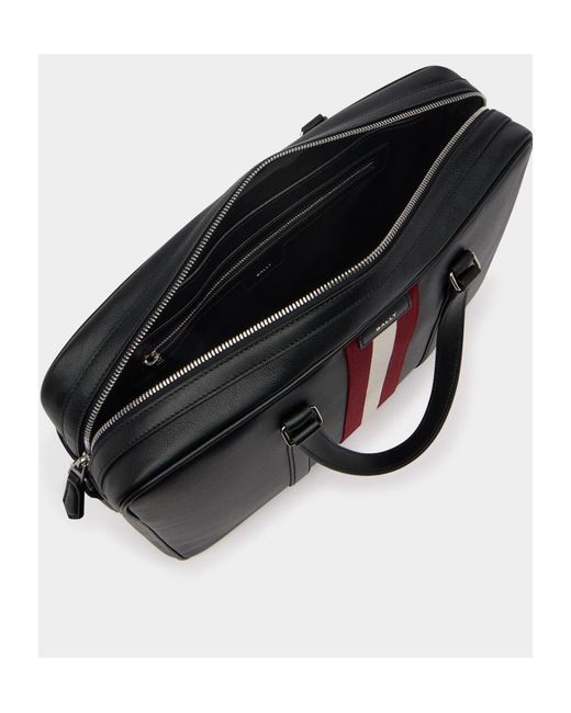 Bally Black Code Logo Printed Striped Briefcase for men