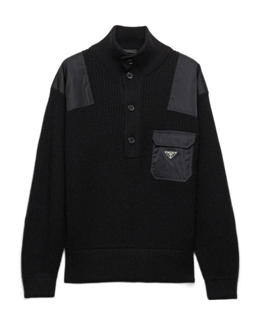 Prada Black Wool-Cashmere Half-Button Sweater for men