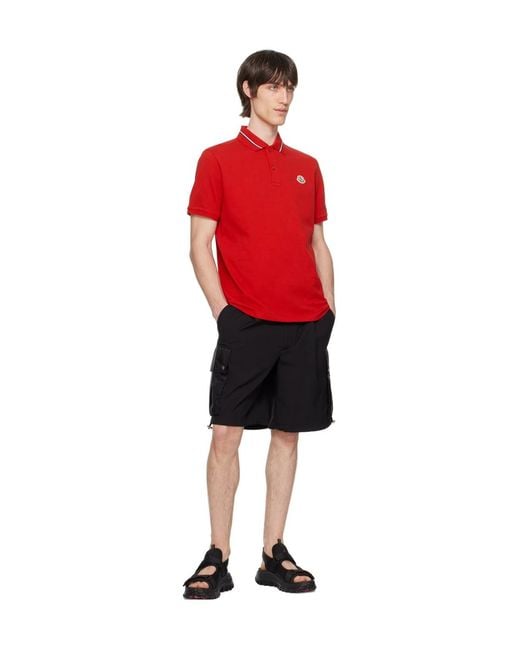 Moncler Red Logo-Patch Polo Shirt for men