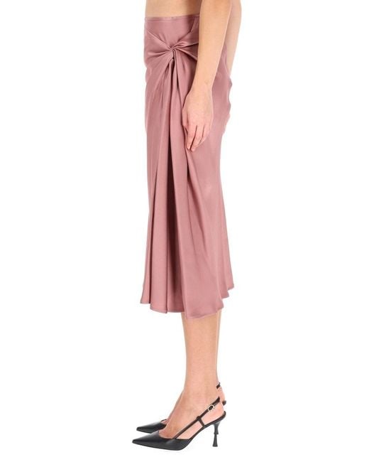Dries Van Noten Pink 'Smila' Skirt With Knot Detail On The Front And Side Concealed Zip Closure