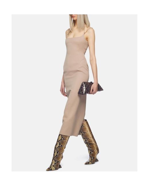 The Attico Natural The Gabardine Square Neck Midi Dress