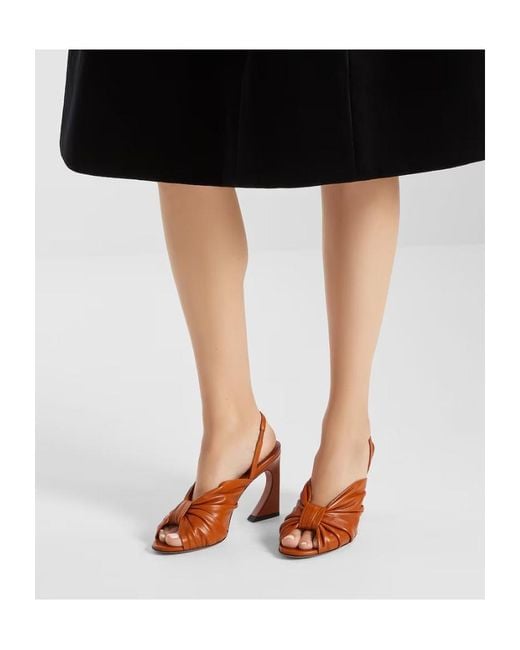 Fendi Brown Arco Gathered Slingback Sandals