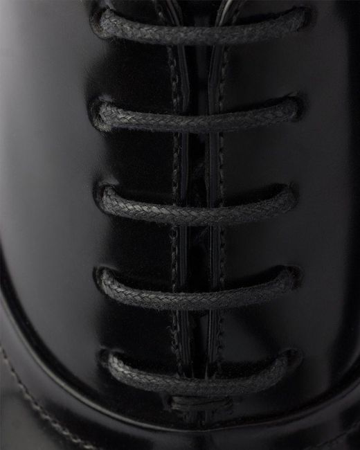 Prada Black Brushed Leather Lace-Up Shoes for men