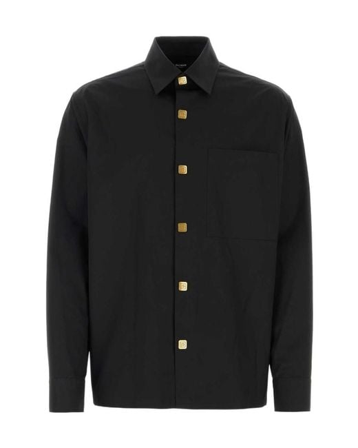 Balmain Black Logo Buttoned Poplin Shirt for men