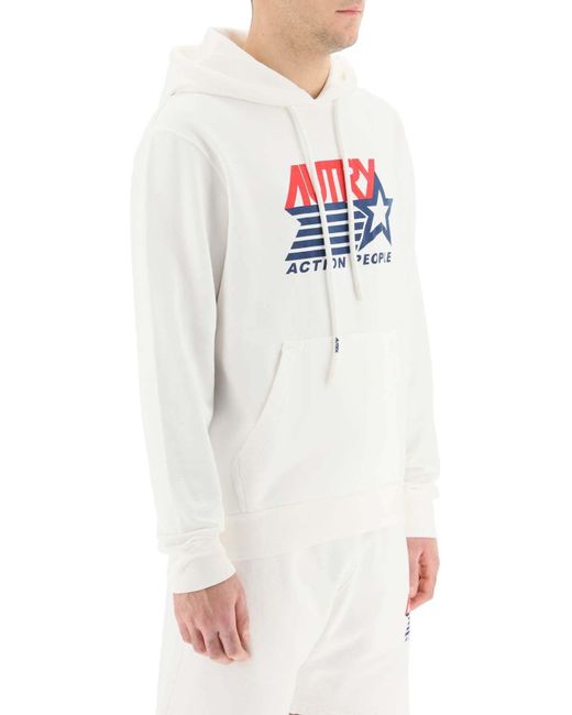 Autry White Logo-Print Drawstring Hoodie for men