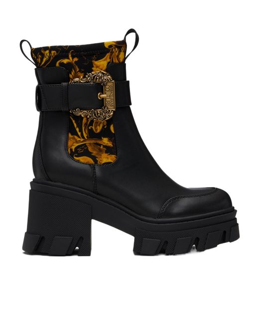 Versace Jeans Black Buckle-Detail Platform Boots