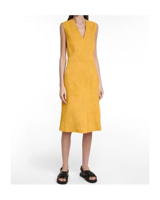 Joseph Yellow V-Neck Zipper Dress