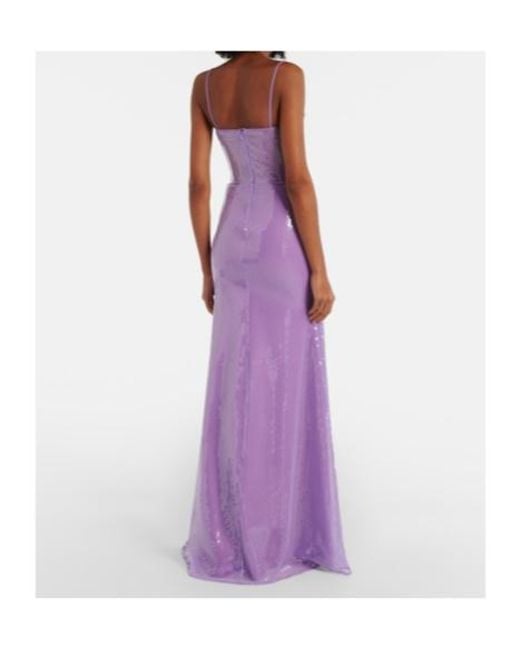 David Koma Purple Sequined Corset Gown