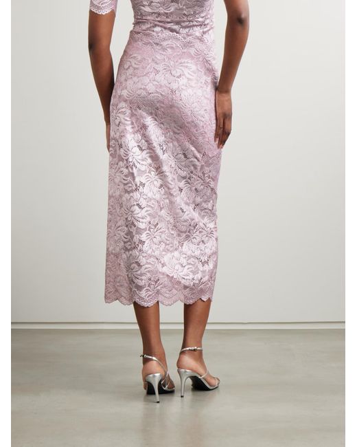 Rabanne Pink Scalloped Edge Midi Lace Skirt