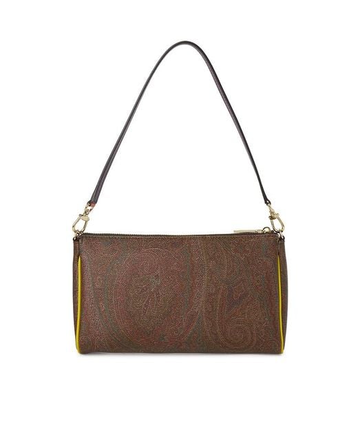 Etro Brown Mini Paisley Contrast-Trim Clutch Bag