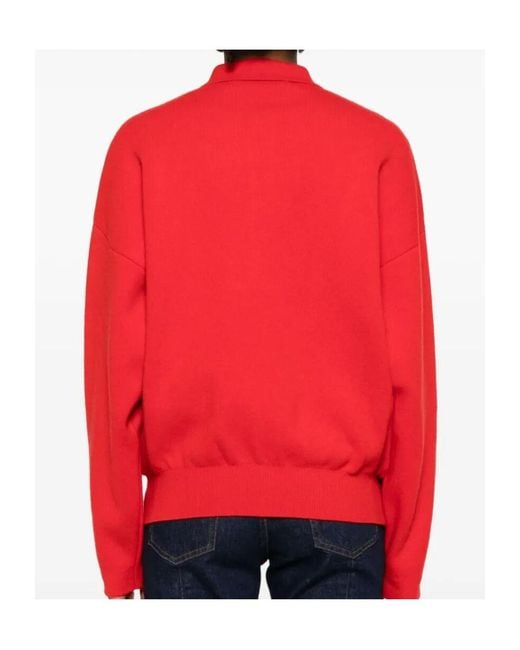 Jacquemus Red Ribbed Hem Long-Sleeved Sweater