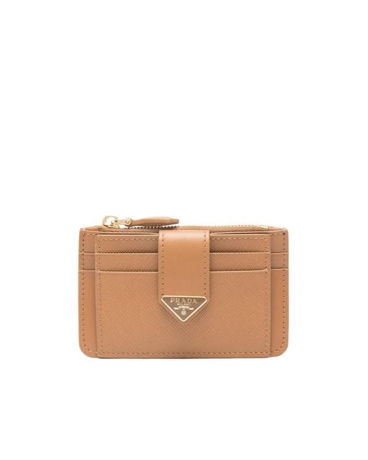 Prada Natural Saffiano And Smooth Leather Card Holder