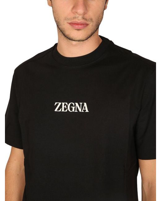 Zegna Black Logo Round-Neck T-Shirt for men