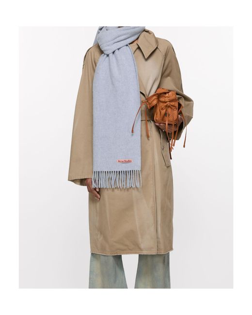 Acne White Logo-Tag Fringed Wool Scarf for men
