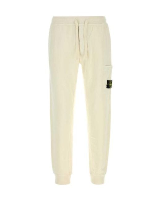 Stone Island Natural Drawstring Logo Patch Pants for men