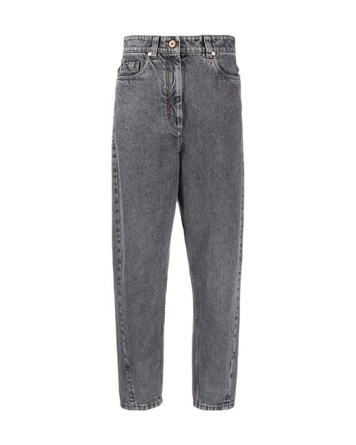 Brunello Cucinelli Gray High-Rise Tapered Trousers