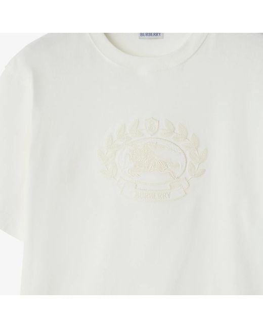 Burberry White Logo Embroidered Crewneck T-Shirt for men