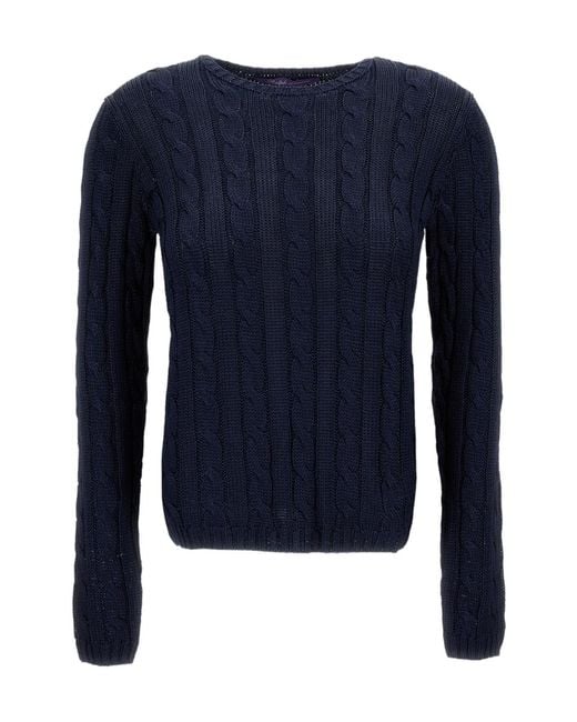 Ralph Lauren Blue Crew-Neck Cable-Knit Sweater