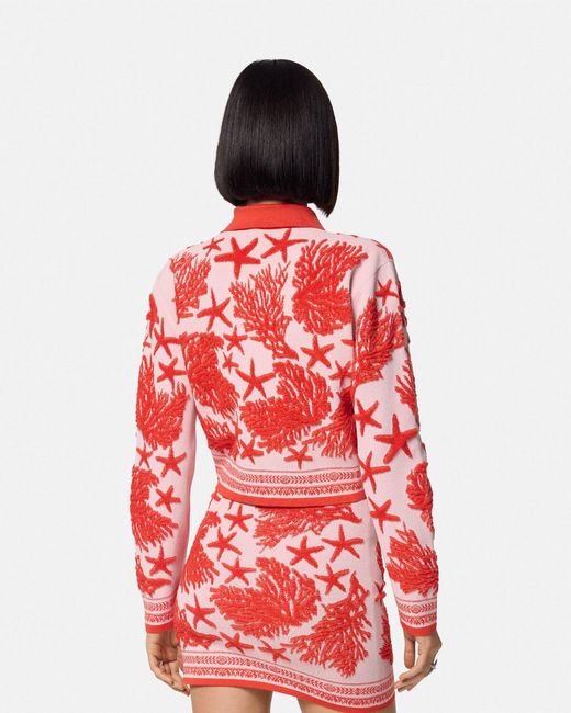 Versace Tresor De La Mer Towel Stitch Jacquard Collared Cardigan