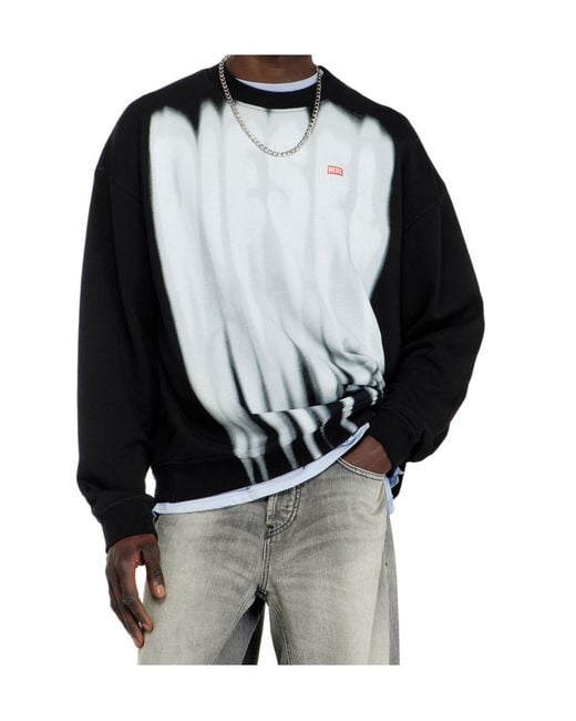 DIESEL Black Cotton Sweatshirt With Graphic Print for men
