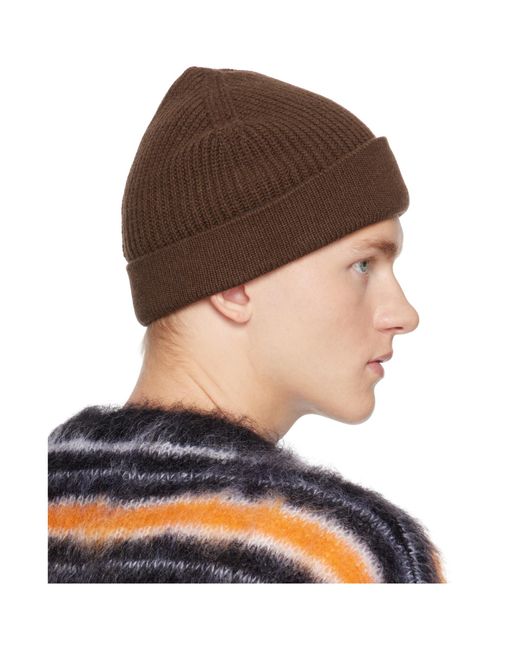 Marni Brown Logo Knitted Beanie for men