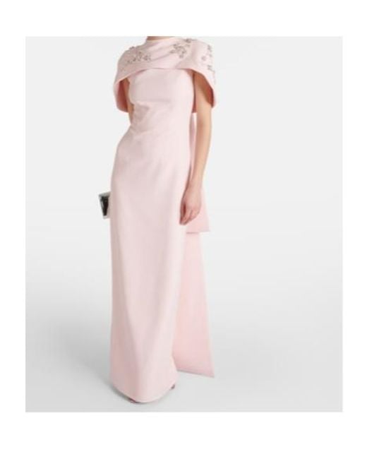 Safiyaa Pink Embellished Caped Crêpe Gown