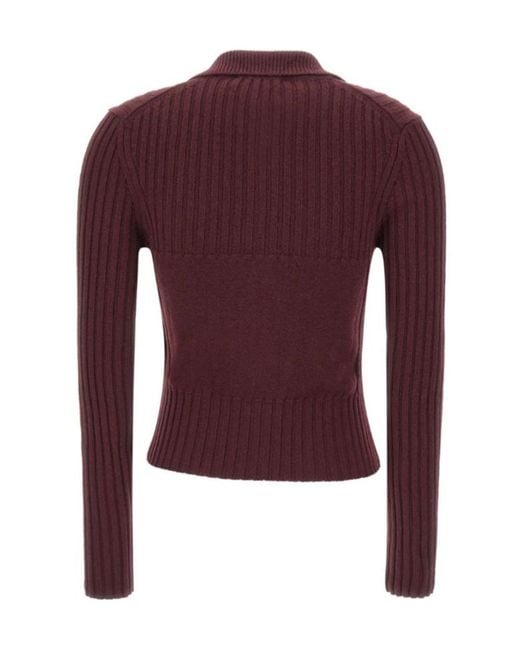 Victoria Beckham Purple Zip-Up Ribbed Cardigan