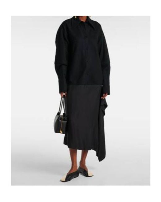 Jil Sander Black Asymmetric Wool-Trimmed Shirt Dress