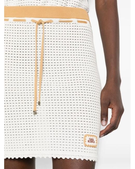 Casablanca White Openknit Drawstring Mini Skirt