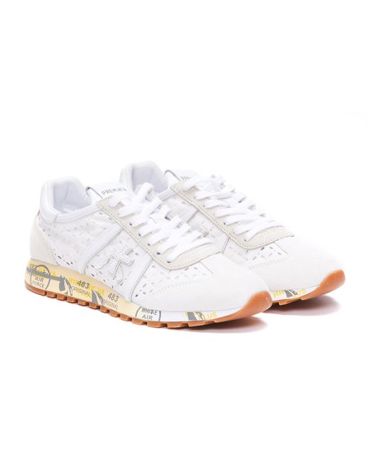 Premiata White Logo Sports Shoes
