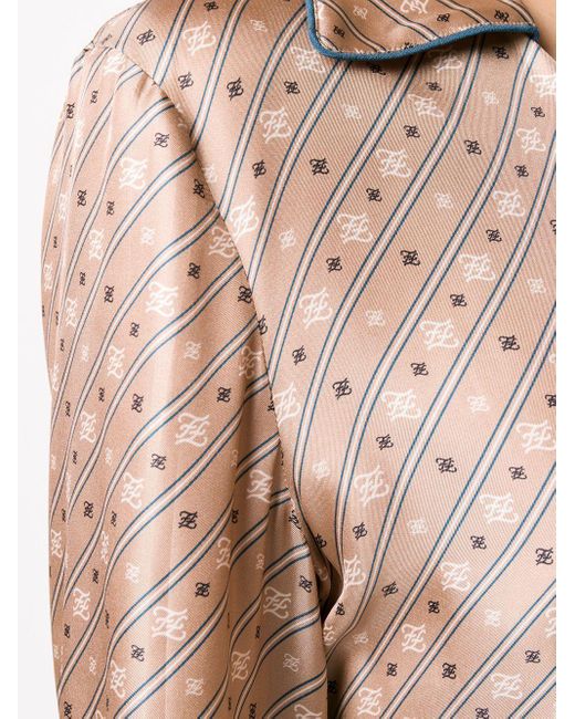 Fendi Pink Striped Karligraphy Motif Blouse