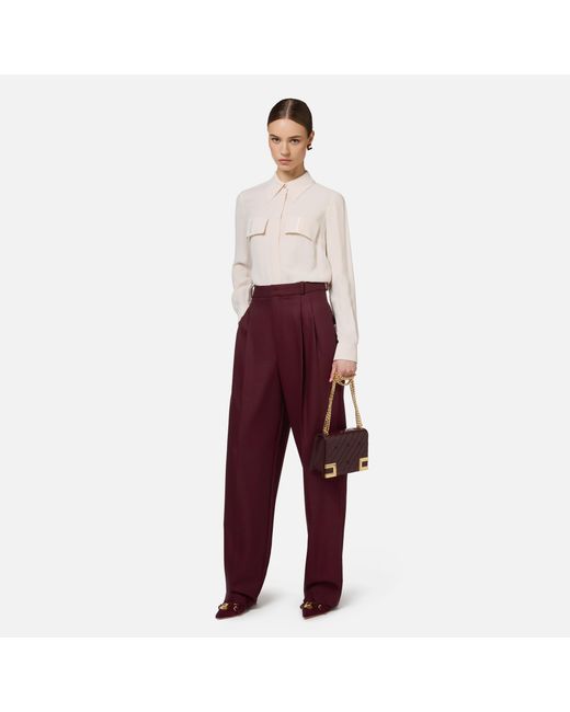 Elisabetta Franchi Pink Logo-Embroidered Georgette Shirt