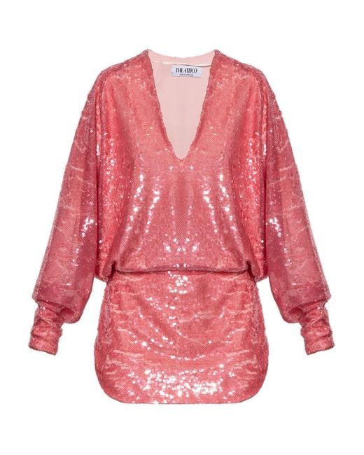 The Attico Red The Gael Sequin-Embellished V-Neck Mini Dress