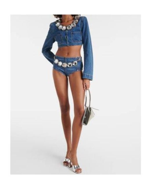 Area Blue Embellished Cropped Denim Jacket