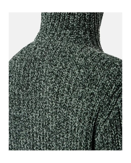 Stone Island Green Loose-Fitting Hooded Zip-Up Knit Sweater With Pockets for men