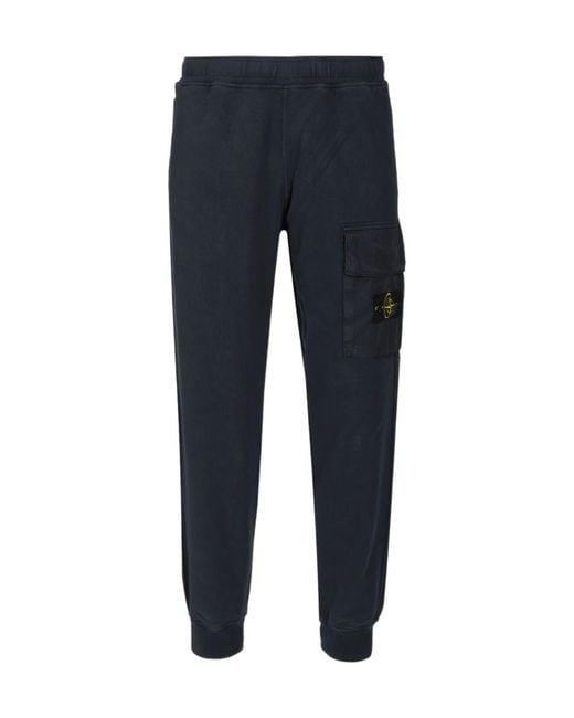 Stone Island Blue Logo Patch Tapered Leg Pants for men