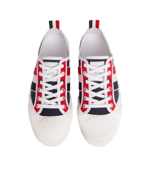Thom Browne White Striped Low-Cut Sneakers