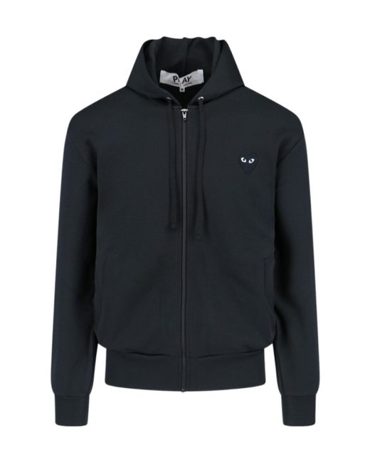 COMME DES GARÇONS PLAY Blue Comme Des Garçons Play Logo Embroidered Zipped Hoodie for men