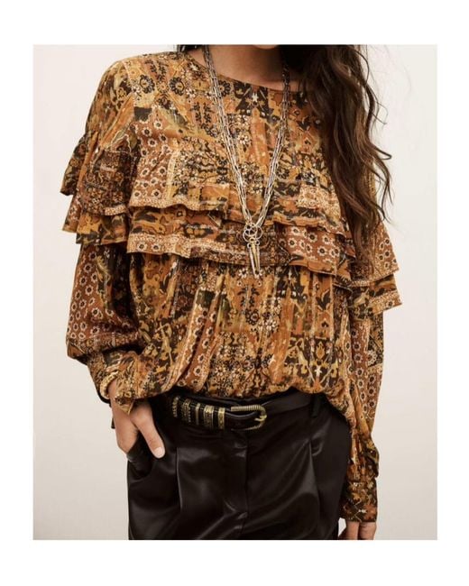 Ba&sh Brown Pixie Ruffled Printed Top