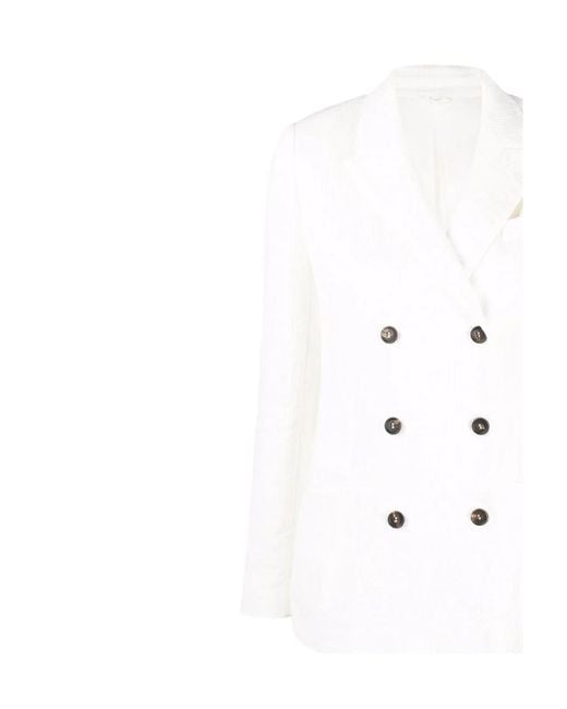 Brunello Cucinelli White Double Breasted Long-Sleeved Blazer