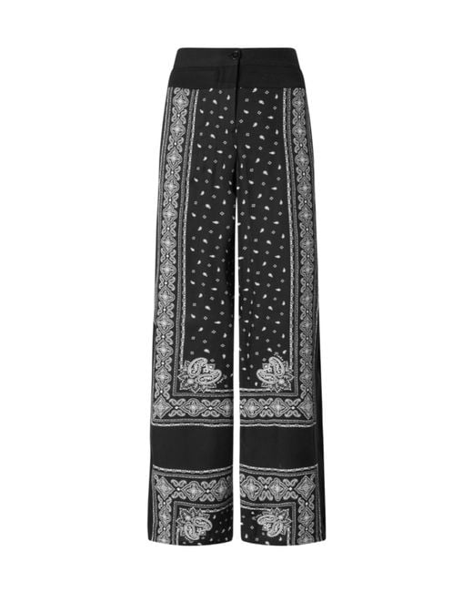 Pinko Gray Spirito Bandana Printed Lightweight Wide-Leg Trousers