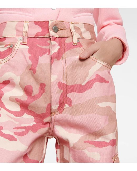 Alessandra Rich Pink Camouflage High-Rise Wide-Leg Cotton Cargo Pants