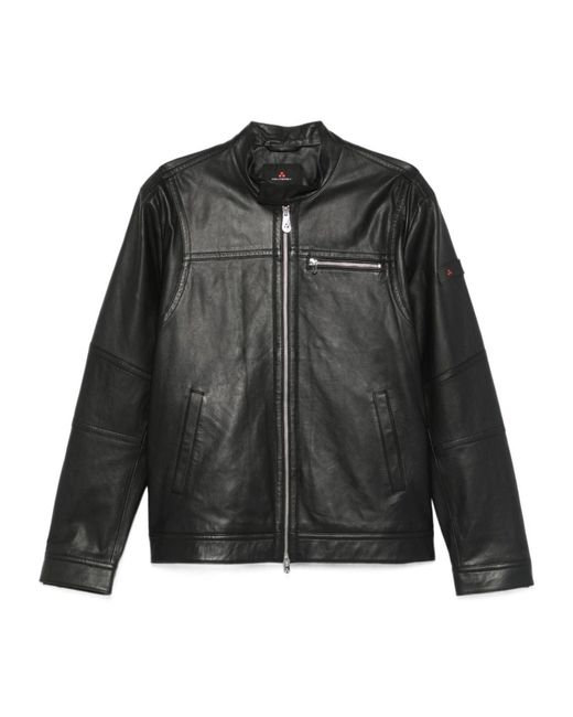 Peuterey Black Calfskin Jacket With Contemporary Stand Collar for men